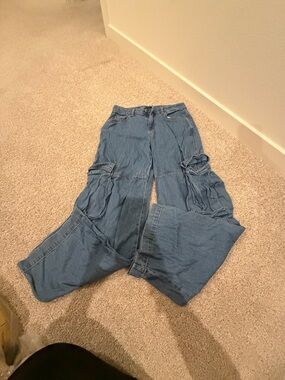 wild fable Light Blue High-Rise Denim Cargo Jeans